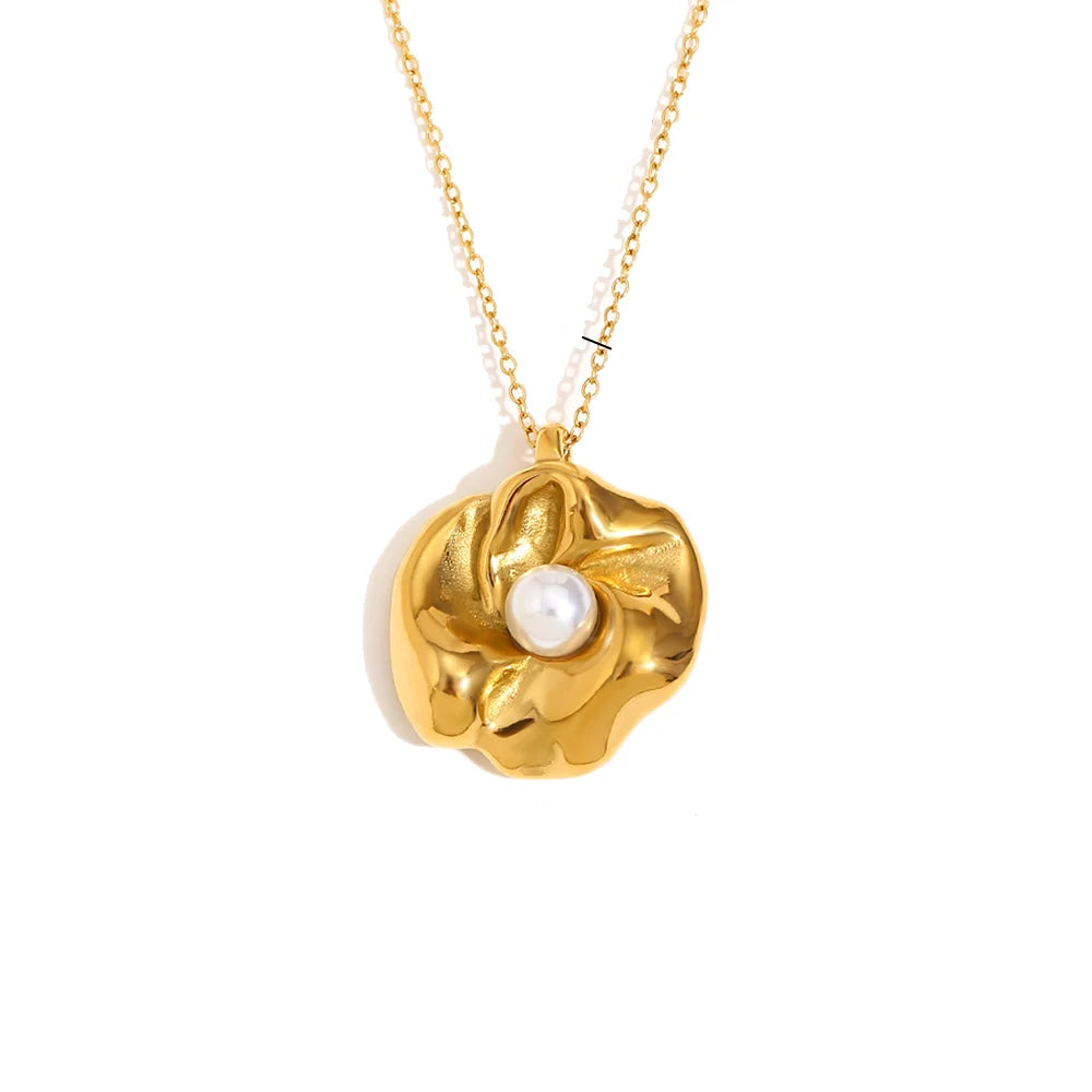 E.B.belle, nuevo diseño, collar con colgante de flor de perla, acero inoxidable, chapado en oro, joyería elegante para mujer a la moda