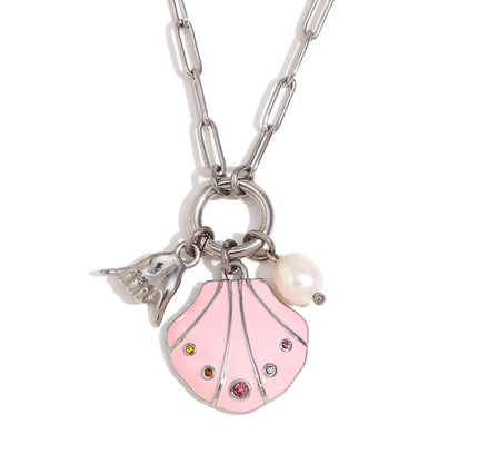 E.B.belle-collar con colgante de gesto de concha de diamantes de imitación coloridos, joyería de acero inoxidable de estilo lindo para mujer, chapado en oro de 18 quilates para niñas
