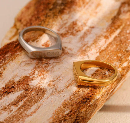 E.B.belle Anillo minimalista chapado en oro de 18 quilates "You can", resistente al agua, hipoalergénico, de acero inoxidable, joyería de moda para mujer