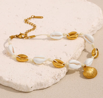 E.B.belle-tobillera de concha nueva sin deslustre, cadena chapada en oro de 18k, acero inoxidable, resistente al agua, joyería de playa para mujeres y niñas