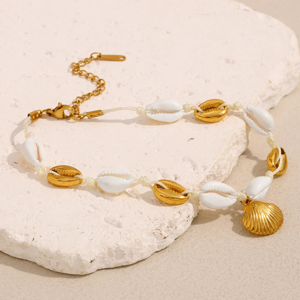 Tobillera de Concha Chapada en Oro 18k Resistente al Agua