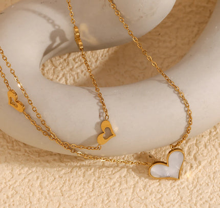 E.B.belle-collar con colgantes de corazón de doble capa, joyería hipoalergénica de moda para mujer, cadena de acero inoxidable 316L resistente al agua