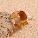 Anillo Ajustable de Acero Inoxidable con Perlas Elegantes