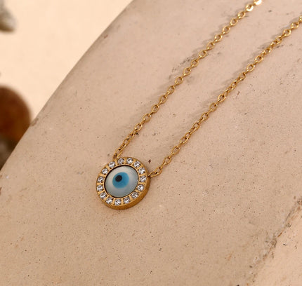 E.B.belle-collar con colgante de ojos malvados, Mini turco, de alta calidad, con diamantes de imitación de la suerte, de acero inoxidable, chapado en oro de 18k, a la moda