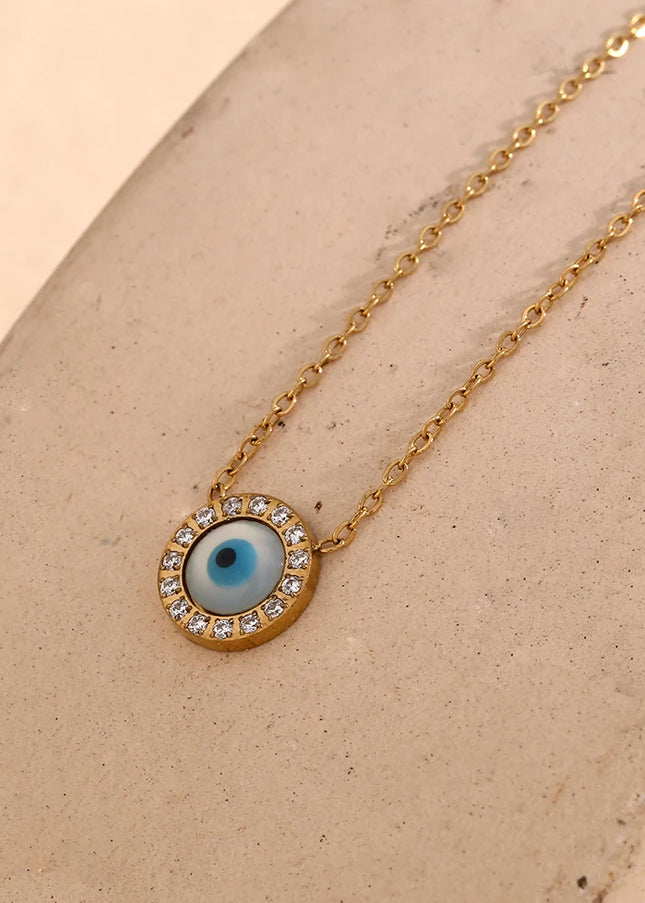 E.B.belle-collar con colgante de ojos malvados, Mini turco, de alta calidad, con diamantes de imitación de la suerte, de acero inoxidable, chapado en oro de 18k, a la moda