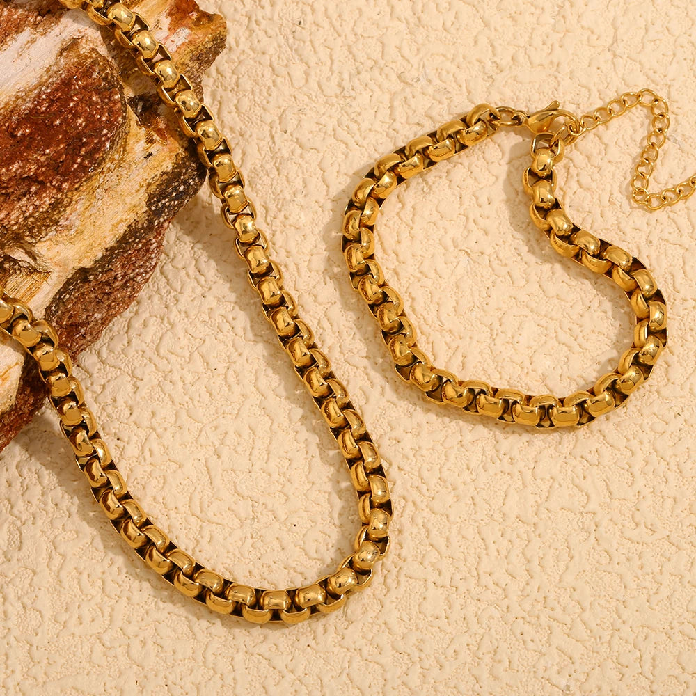 E.B.belle Conjunto de joyería de acero inoxidable chapado en oro de 18 quilates, cadena de serpiente gruesa y sin deslustre, collar, pulseras
