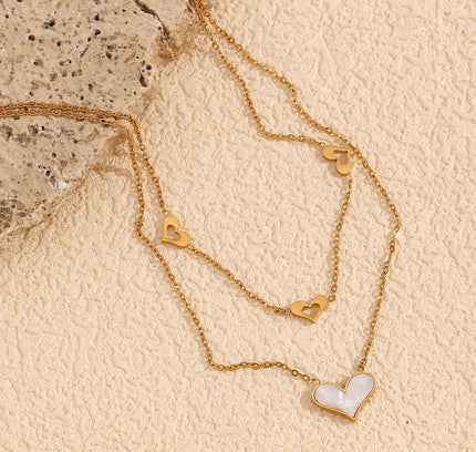 E.B.belle-collar con colgantes de corazón de doble capa, joyería hipoalergénica de moda para mujer, cadena de acero inoxidable 316L resistente al agua