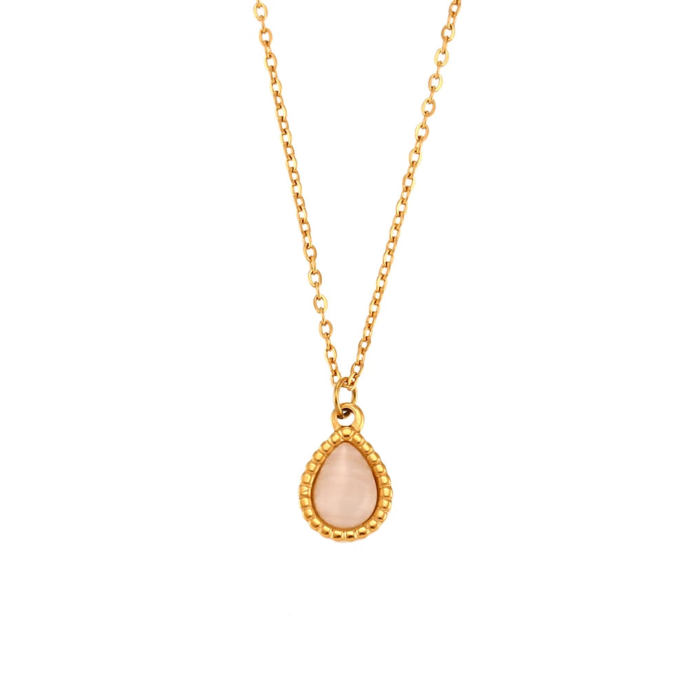 Collares de gota de agua de piedra semipreciosa para mujer, joyería de ópalo de acero inoxidable, regalo elegante, moda