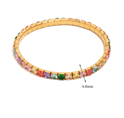 E.B.belle, pulsera elástica de acero inoxidable con circonita colorida de 3mm y 4mm, cadena chapada en oro de 18 quilates, joyería elegante a la moda para mujer