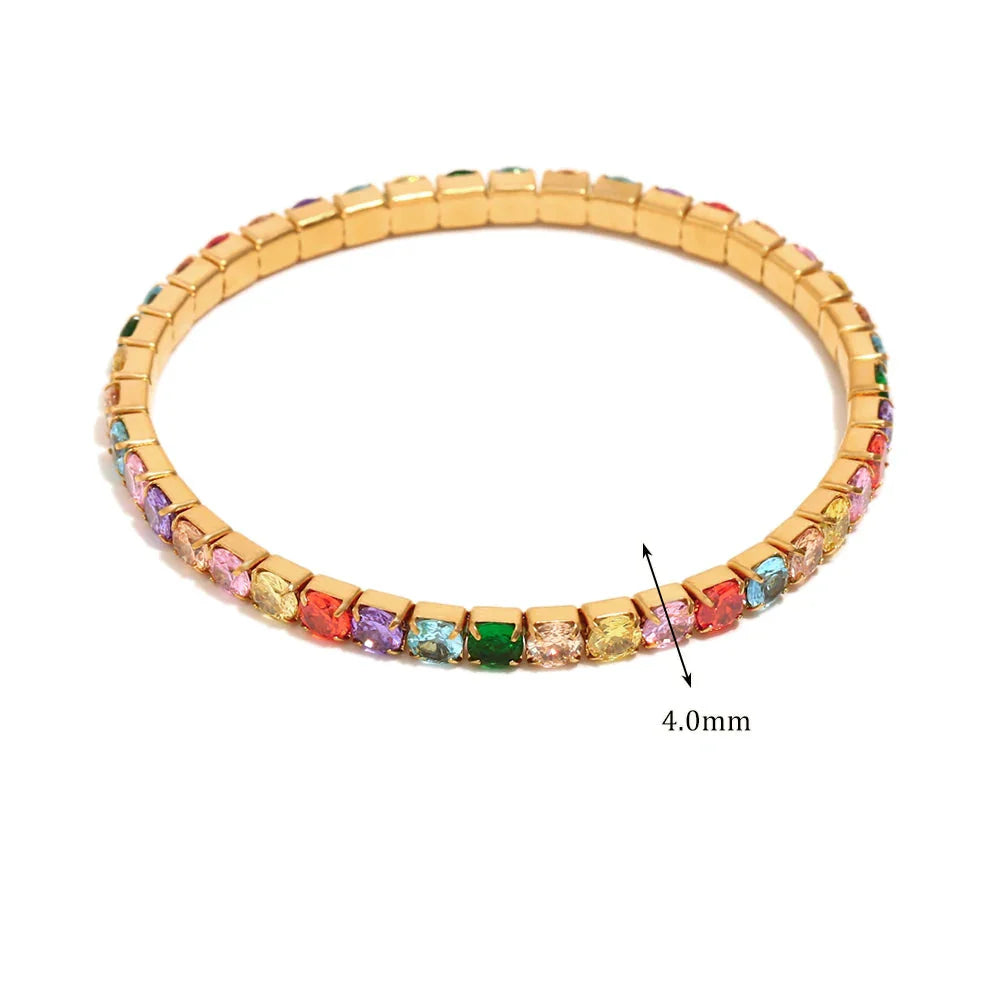 Pulsera Elástica de Acero Inoxidable con Circonita Colorida
