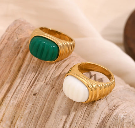 E.B.belle-Anillo de cabujón acrílico con forma cuadrada, sin deslustre, de acero inoxidable, chapado en oro de 18 quilates, accesorios de joyería para mujer