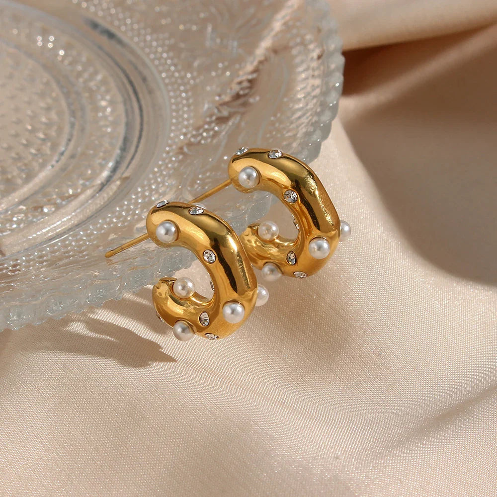 Pendientes de Aro Dorados con Perlas y Zirconias