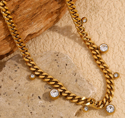 E.B.belle Collar de cadena cubana suave chapado en oro de 18 quilates círculo redondo cristal circón piedra encanto gargantilla collar para mujer