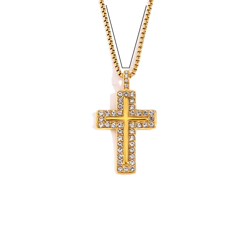 E.B.belle-collar con colgante de cruz de diamantes de imitación, resistente al agua, sin deslustre, chapado en oro de 18 quilates, de acero inoxidable, para mujeres y niñas