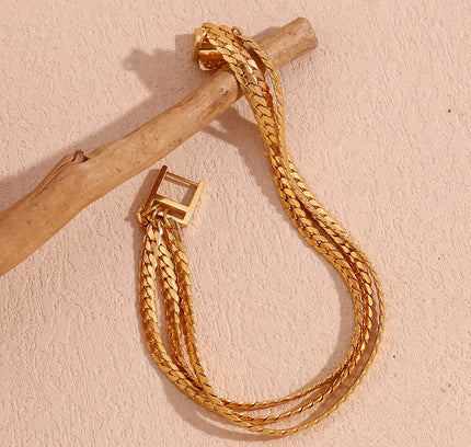 E.B.belle-pulsera de acero inoxidable chapada en oro de 18K para mujer, cadena de cifrado de tres capas, joyería con hebilla, pulseras de mano