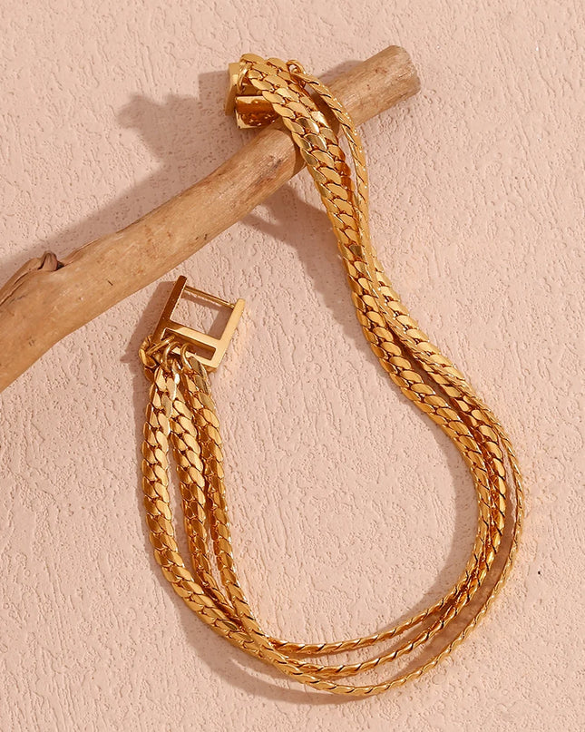 E.B.belle-pulsera de acero inoxidable chapada en oro de 18K para mujer, cadena de cifrado de tres capas, joyería con hebilla, pulseras de mano
