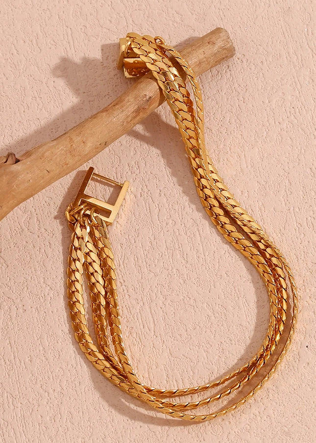 E.B.belle-pulsera de acero inoxidable chapada en oro de 18K para mujer, cadena de cifrado de tres capas, joyería con hebilla, pulseras de mano