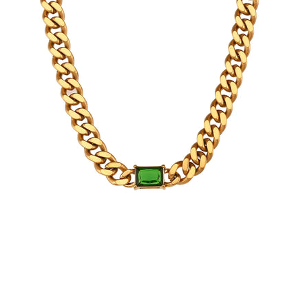 Collar con colgante de circón rectangular para mujer, cadena cubana de 6,5mm, Gargantilla de acero inoxidable chapada en oro, joyería