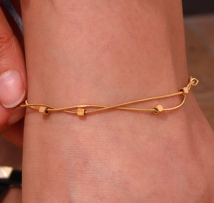 E.B.belle Tobilleras hipoalergénicas de acero inoxidable 316L chapadas en oro de 18 quilates para mujer, pulsera de pies con cadena de serpiente de doble capa en la pierna