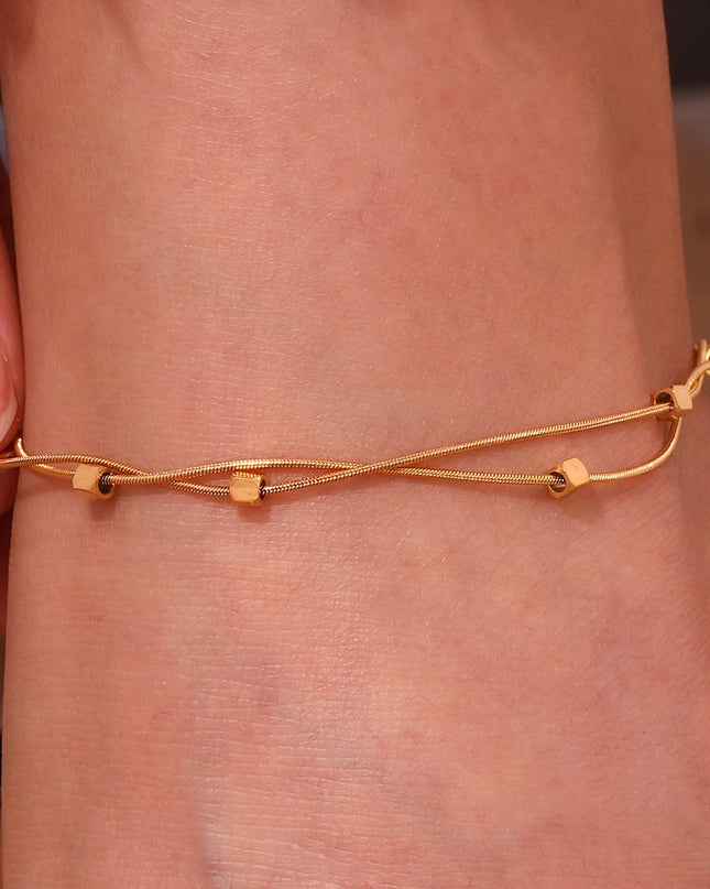 E.B.belle Tobilleras hipoalergénicas de acero inoxidable 316L chapadas en oro de 18 quilates para mujer, pulsera de pies con cadena de serpiente de doble capa en la pierna