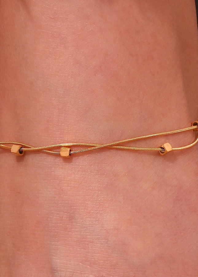 E.B.belle Tobilleras hipoalergénicas de acero inoxidable 316L chapadas en oro de 18 quilates para mujer, pulsera de pies con cadena de serpiente de doble capa en la pierna
