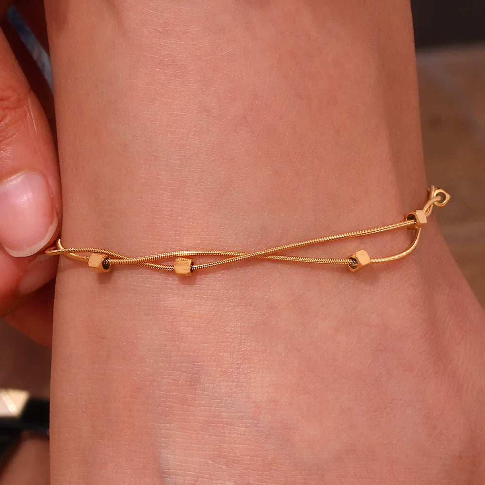 Tobillera de Acero Inoxidable Chapada en Oro 18K