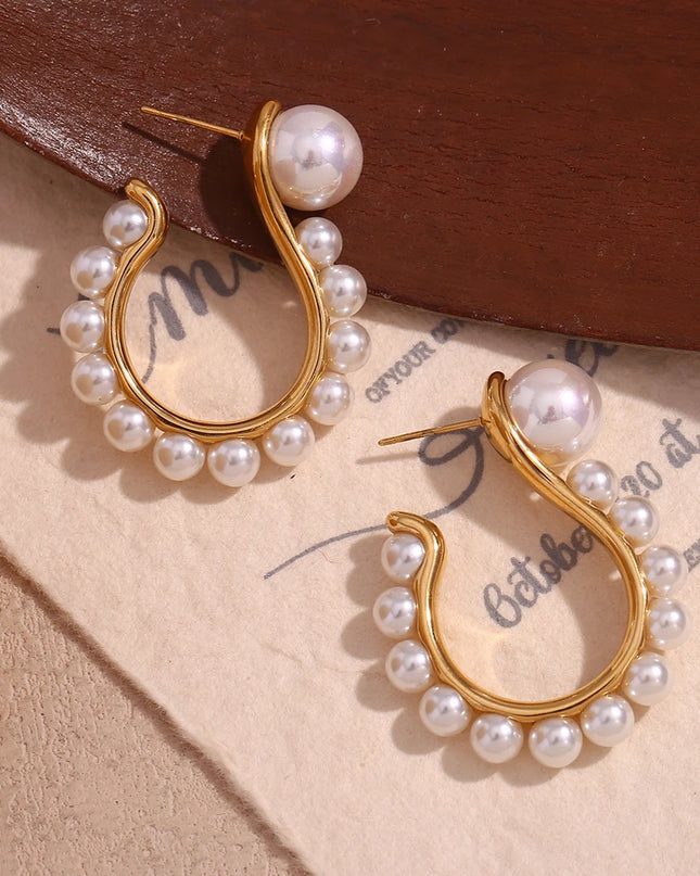 E.B.belle-pendientes en forma de gancho con perla exagerada, joyería chapada en oro de 18K, accesorios de acero inoxidable 316L