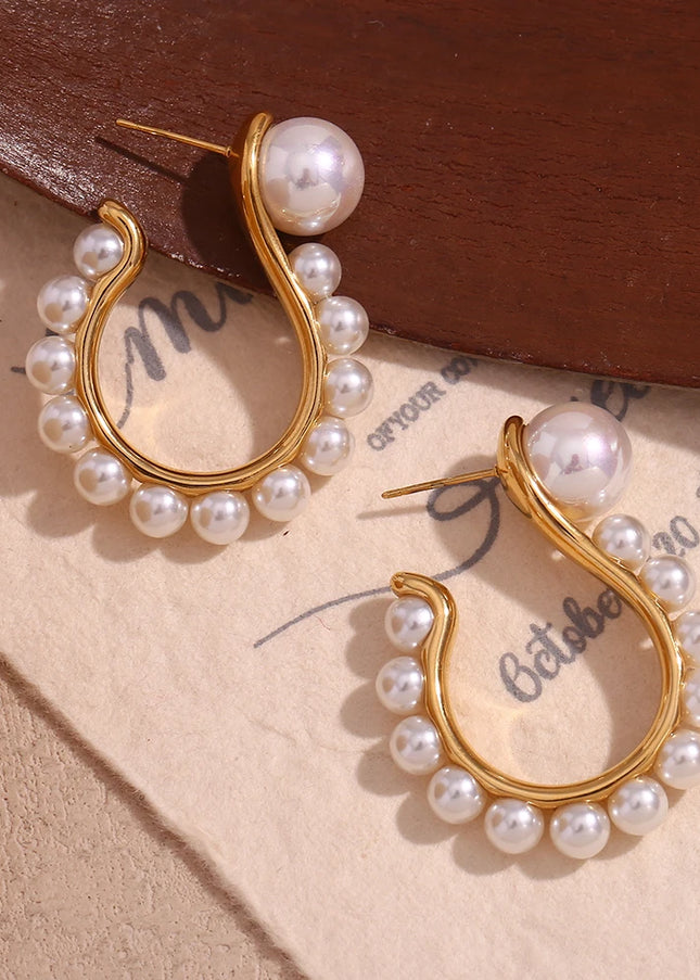 E.B.belle-pendientes en forma de gancho con perla exagerada, joyería chapada en oro de 18K, accesorios de acero inoxidable 316L