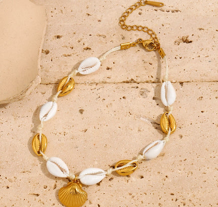 E.B.belle-tobillera de concha nueva sin deslustre, cadena chapada en oro de 18k, acero inoxidable, resistente al agua, joyería de playa para mujeres y niñas