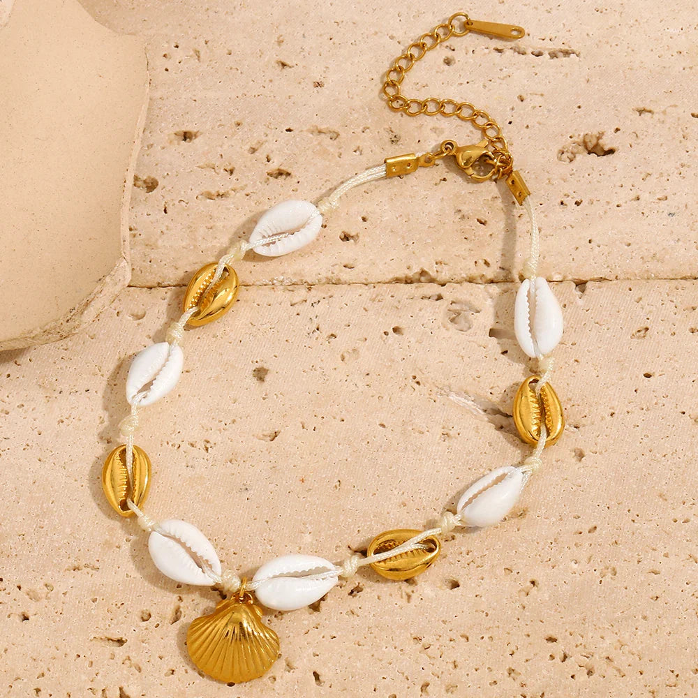 Tobillera de Concha Chapada en Oro 18k Resistente al Agua