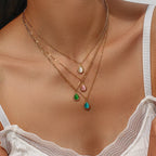 Collares de gota de agua de piedra semipreciosa para mujer, joyería de ópalo de acero inoxidable, regalo elegante, moda
