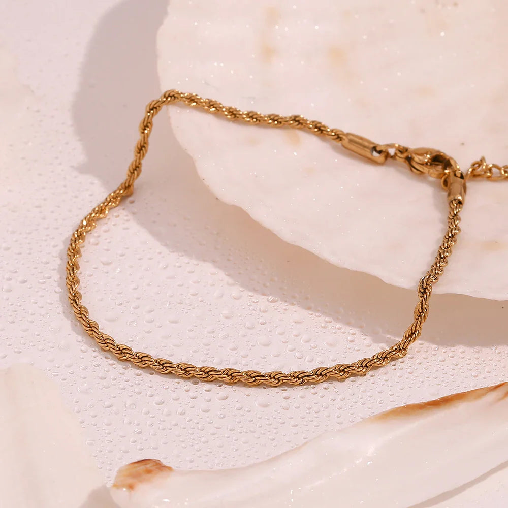 Tobillera Minimalista de Acero Inoxidable Chapada en Oro