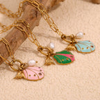 Collar con Colgante de Concha Multicolor Chapado en Oro