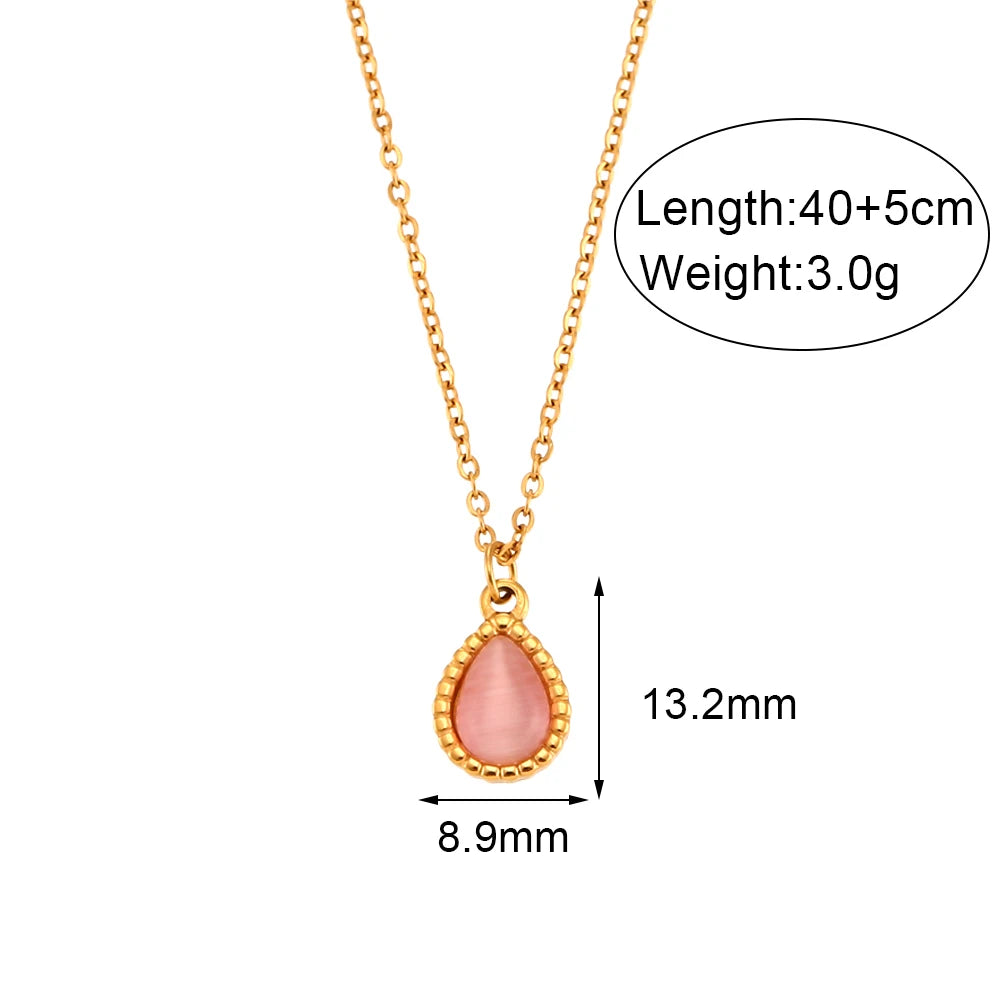Collares de gota de agua de piedra semipreciosa para mujer, joyería de ópalo de acero inoxidable, regalo elegante, moda