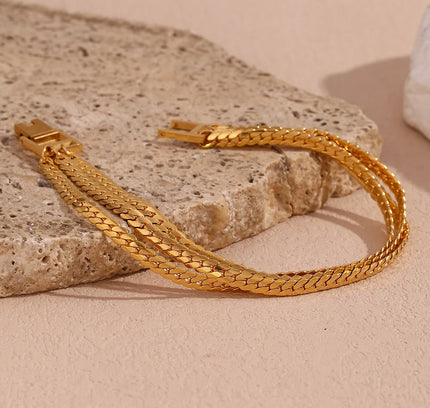 E.B.belle-pulsera de acero inoxidable chapada en oro de 18K para mujer, cadena de cifrado de tres capas, joyería con hebilla, pulseras de mano
