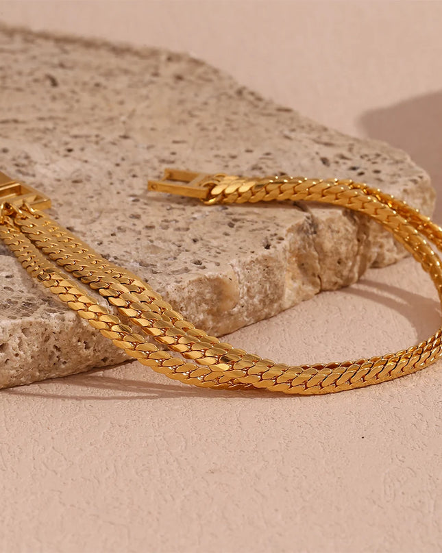E.B.belle-pulsera de acero inoxidable chapada en oro de 18K para mujer, cadena de cifrado de tres capas, joyería con hebilla, pulseras de mano