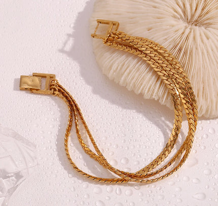 E.B.belle-pulsera de acero inoxidable chapada en oro de 18K para mujer, cadena de cifrado de tres capas, joyería con hebilla, pulseras de mano
