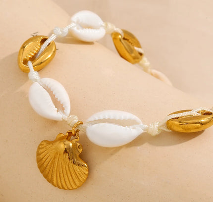 E.B.belle-tobillera de concha nueva sin deslustre, cadena chapada en oro de 18k, acero inoxidable, resistente al agua, joyería de playa para mujeres y niñas