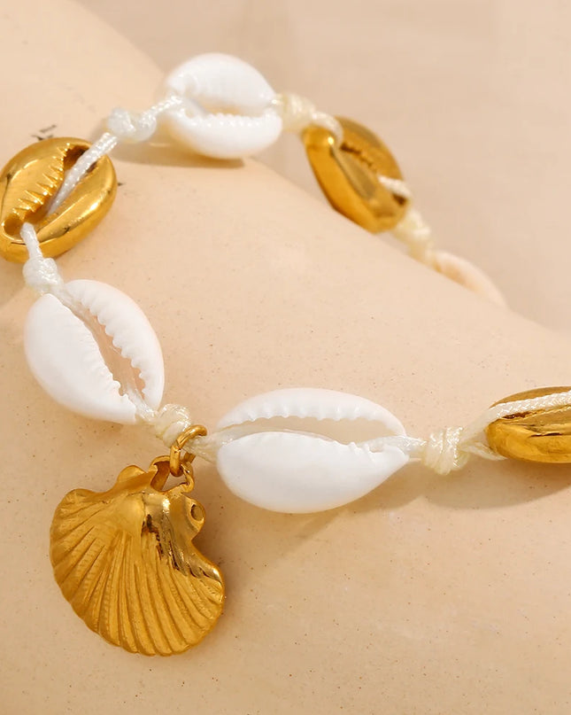 E.B.belle-tobillera de concha nueva sin deslustre, cadena chapada en oro de 18k, acero inoxidable, resistente al agua, joyería de playa para mujeres y niñas