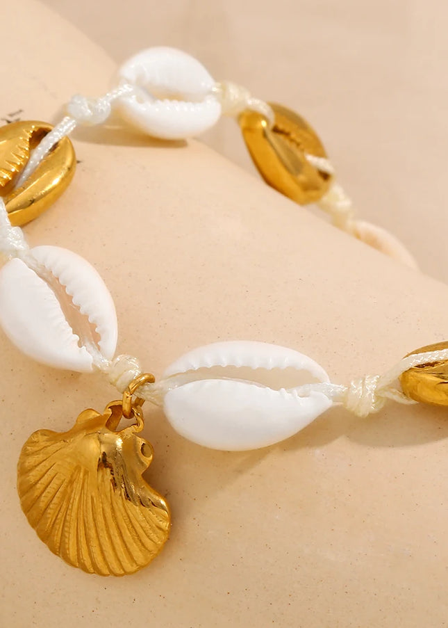 E.B.belle-tobillera de concha nueva sin deslustre, cadena chapada en oro de 18k, acero inoxidable, resistente al agua, joyería de playa para mujeres y niñas