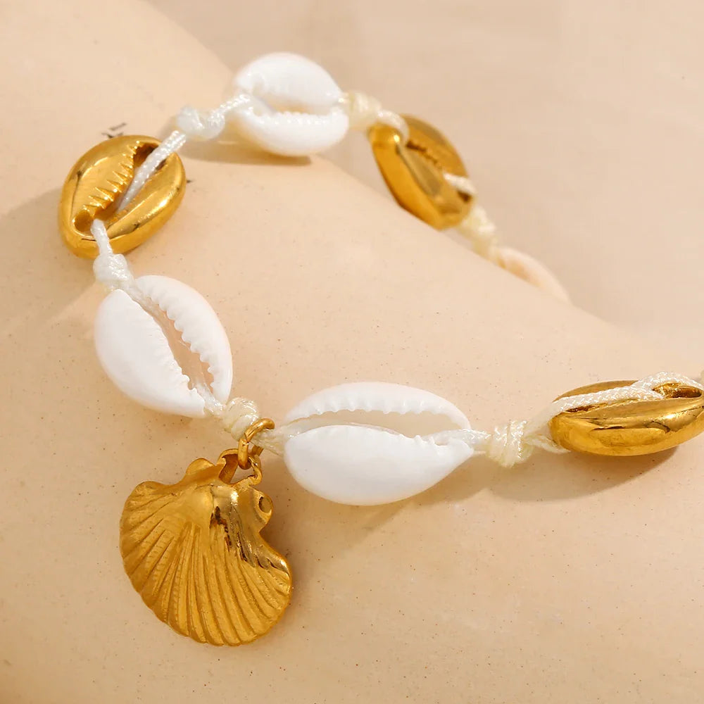 Tobillera de Concha Chapada en Oro 18k Resistente al Agua
