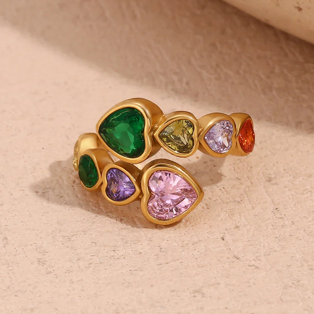 Anillo de Corazón Abierto con Zirconia Multicolor
