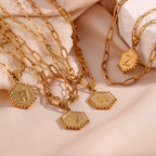 E.B.belle-Cadena de eslabones de doble capa para mujer, collar con inicial chapada en oro, 26 letras del alfabeto, forma Hexagonal, A-Z