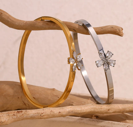E.B.belle-pulsera de flores con diamantes de imitación de Color dorado/plateado, accesorios de joyería de decoración de acero inoxidable chapados en oro de 18 quilates