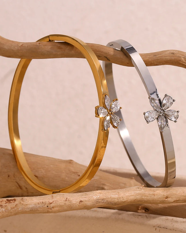 E.B.belle-pulsera de flores con diamantes de imitación de Color dorado/plateado, accesorios de joyería de decoración de acero inoxidable chapados en oro de 18 quilates