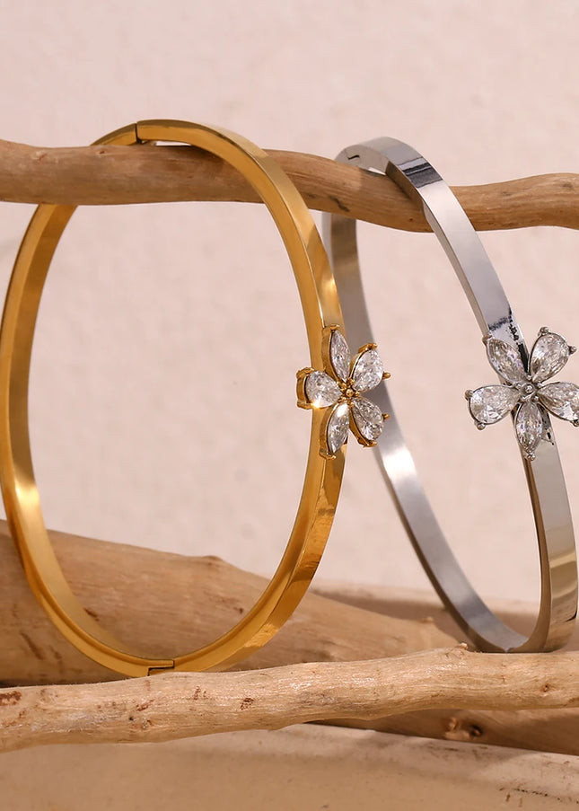 E.B.belle-pulsera de flores con diamantes de imitación de Color dorado/plateado, accesorios de joyería de decoración de acero inoxidable chapados en oro de 18 quilates