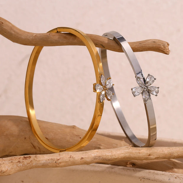 E.B.belle-pulsera de flores con diamantes de imitación de Color dorado/plateado, accesorios de joyería de decoración de acero inoxidable chapados en oro de 18 quilates