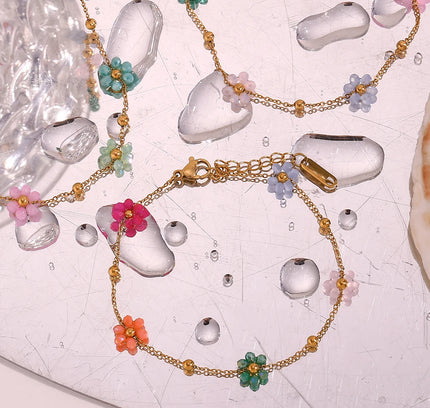 E.B.belle-conjunto de joyas con abalorios de flores para niña, Accesorios de playa de verano, collar de cadena de cintura de vientre, pulseras, Y2K