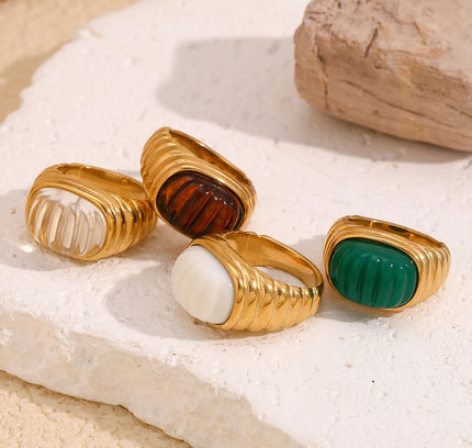 E.B.belle-Anillo de cabujón acrílico con forma cuadrada, sin deslustre, de acero inoxidable, chapado en oro de 18 quilates, accesorios de joyería para mujer