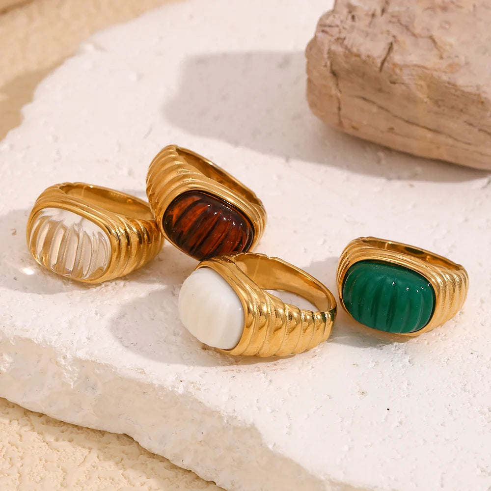 Anillo de Cóctel Geométrico Chapado en Oro